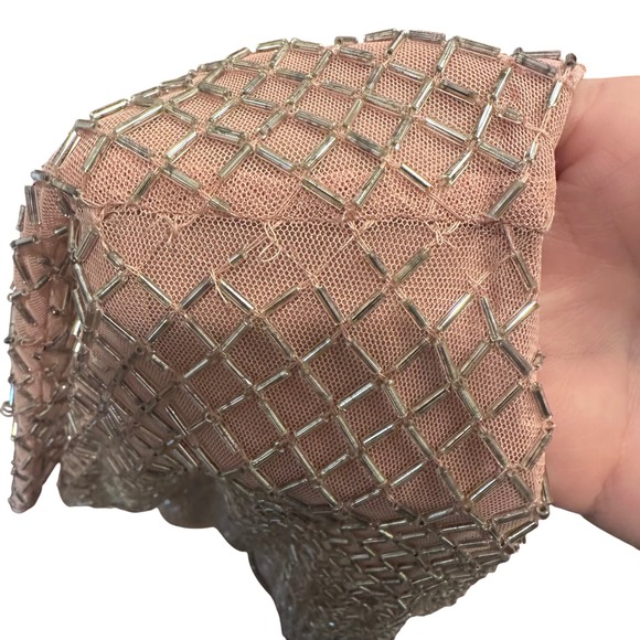 Mac Duggal Beaded Lattice Gown 93787 Rose Pink V-Neck Maxi Dress Womens 12 NEW - Picture 9 of 11